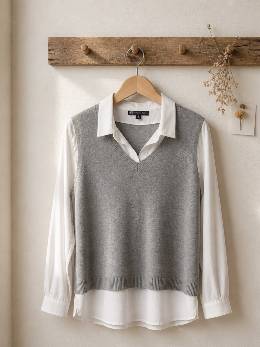 Adrianna Papell Gray V-Neck Knit Vest Sweater
